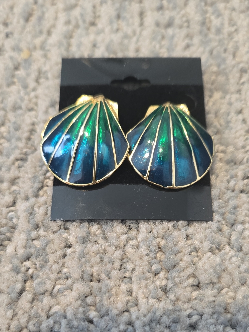 Vintage Iridescent Blue-Green Shell Earrings
